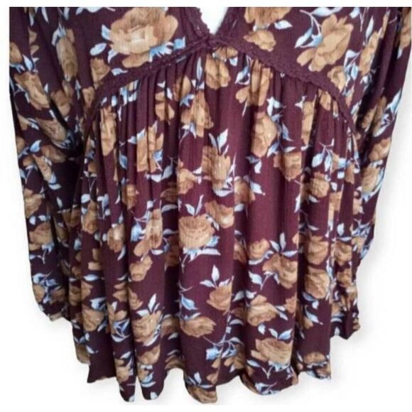 UMGEE BROWN & BLUE FLORAL BOHO-INSPIRED BLOUSE SZ.M EUC. - Picture 4 of 9
